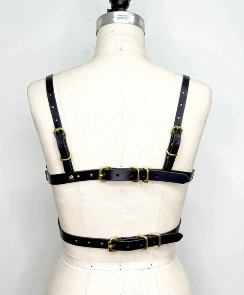 Adelaide Black Leather Bra Harness Top