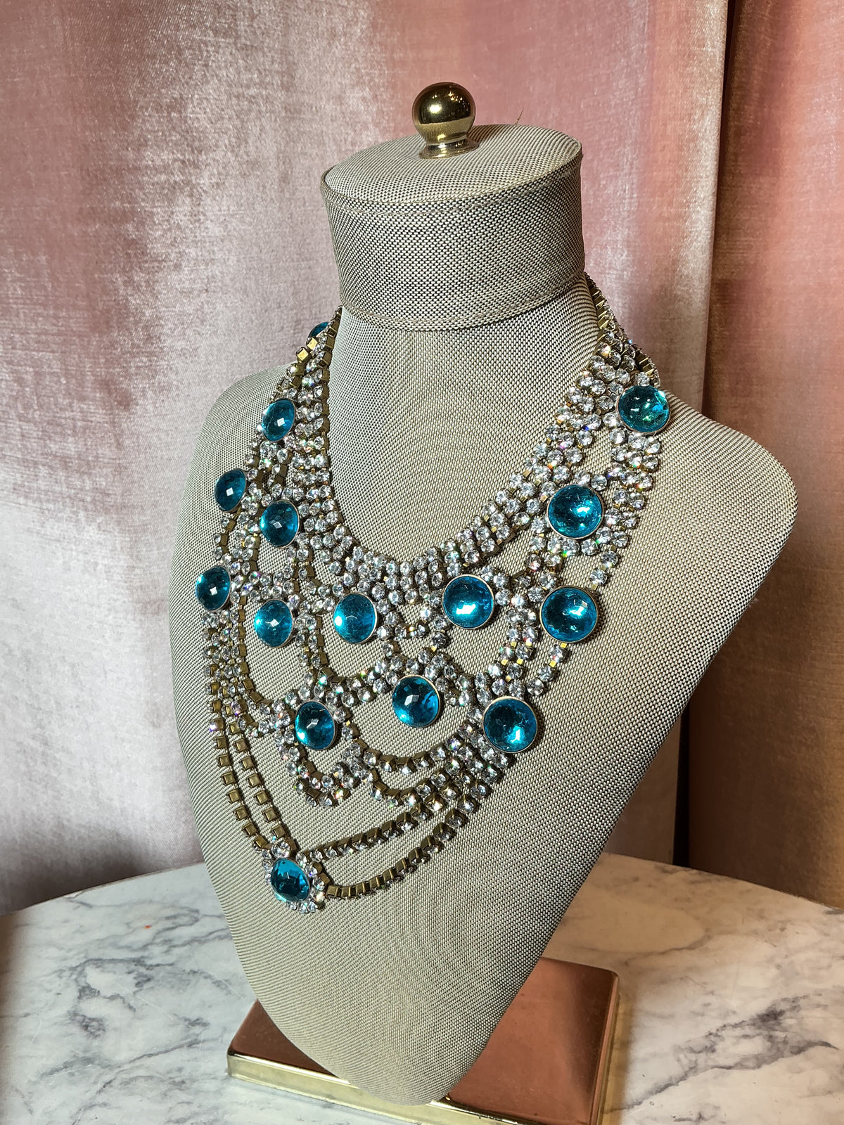 Vintage 1960s Czech rhinestone bib statement royal jewels necklace