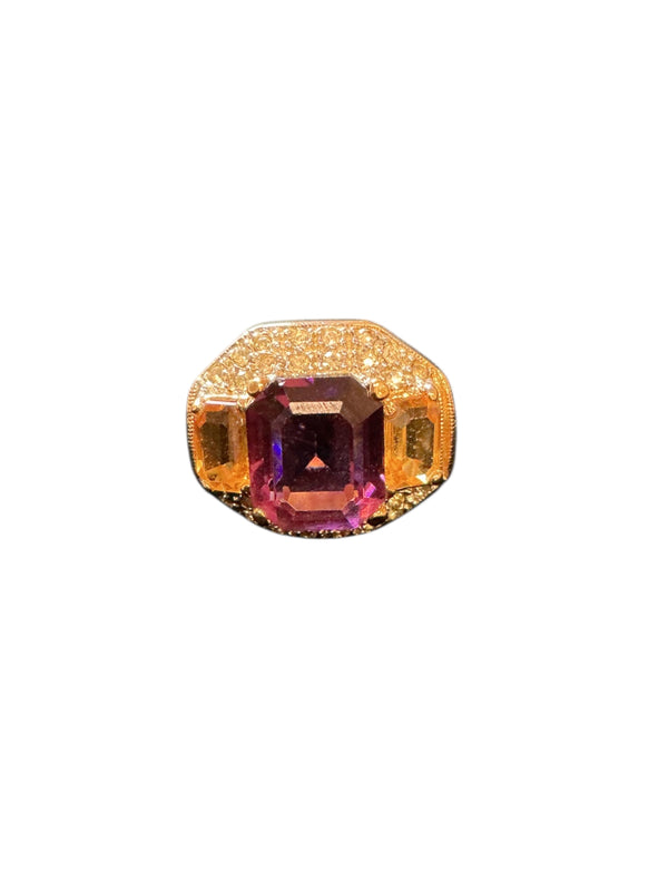Vintage Kegelespo Gold Tone Ring with Amethyst and Citrine Colored Stones 8