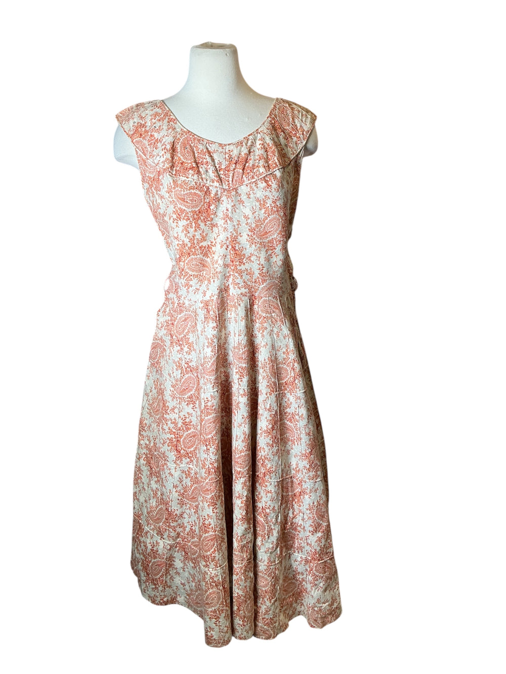 Vintage 1950s Princess Cut Floral Midi Tea Length Dress S