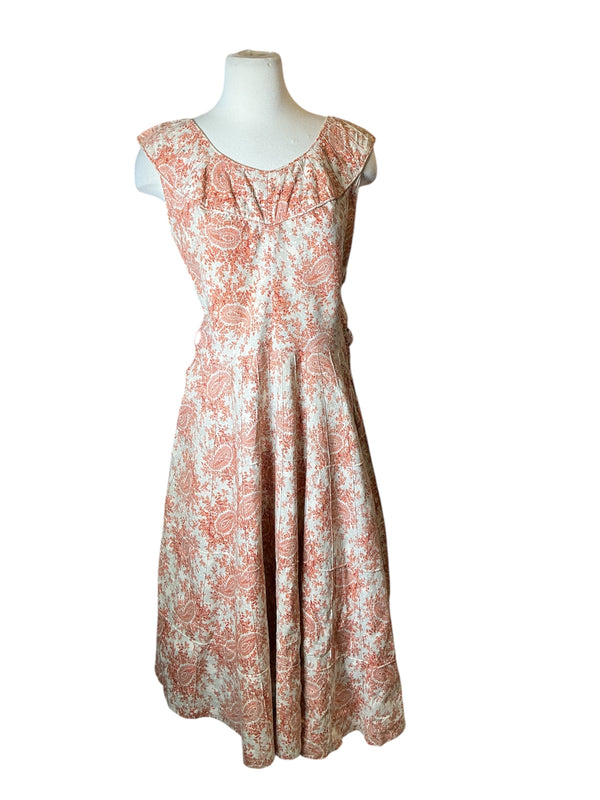 Vintage 1950s princess cut floral midi tea length dress S