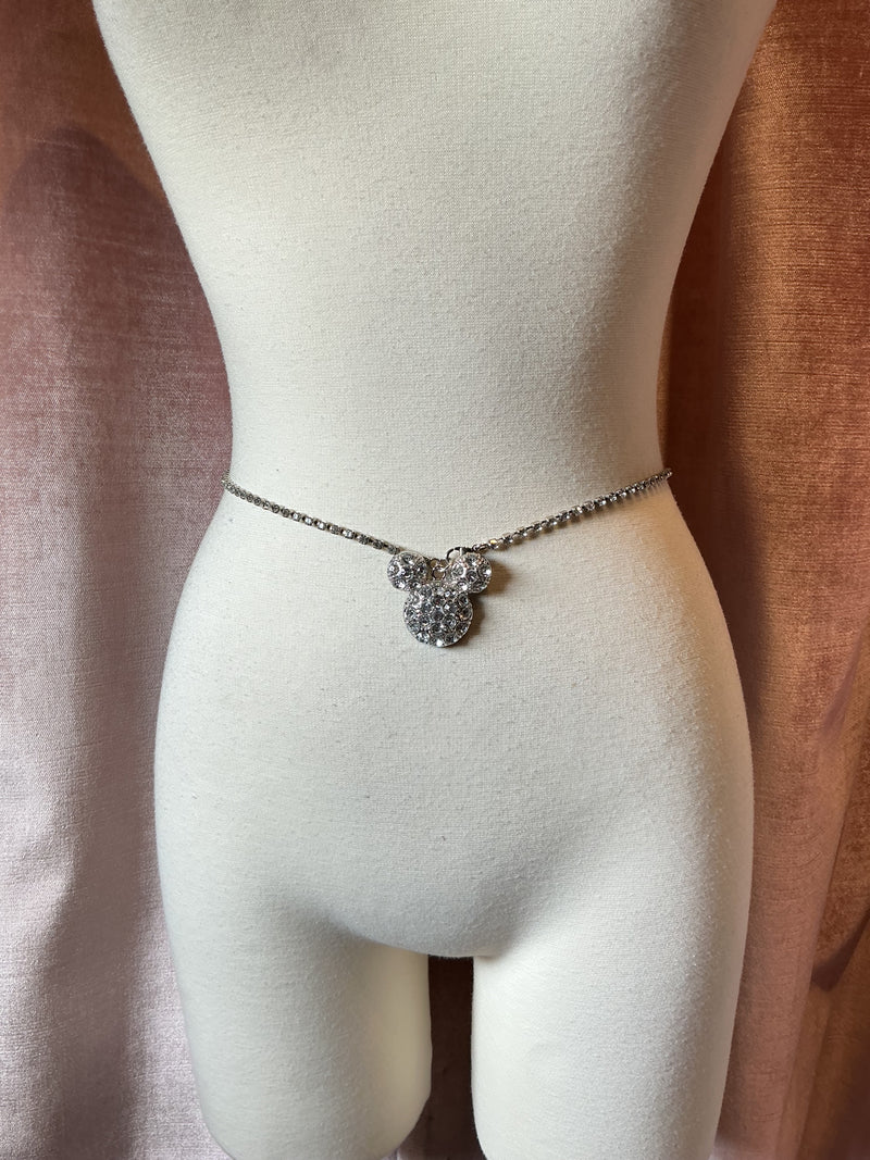Vintage y2k Upcycled Mickey Mouse Rhinestone Pendant Chain belt
