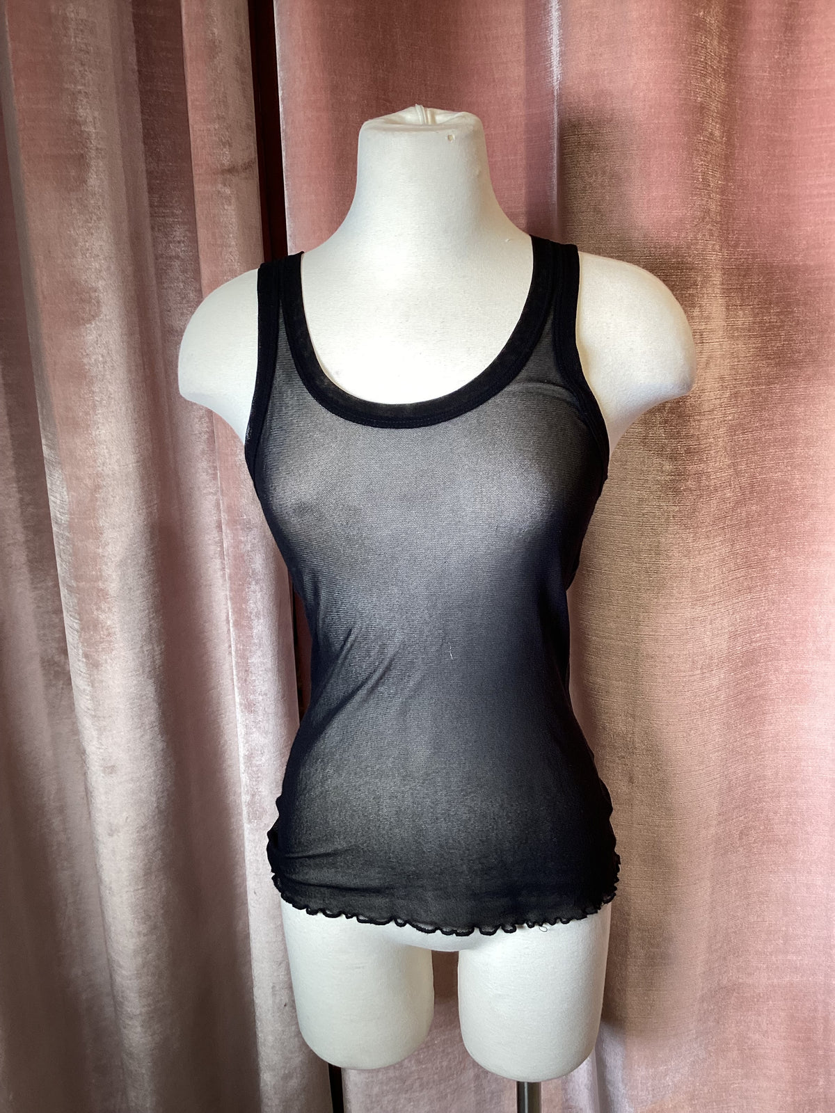 Vintage 90s y2k Jean Paul Gaultier maille sheer mesh lettuce hem tank top Medium