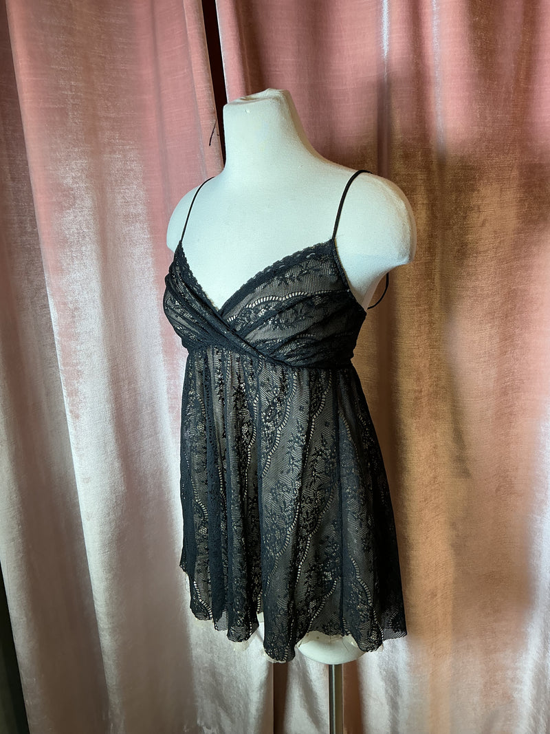 Vintage Y2K Only Hearts Mesh Swiss Dot Sheer Babydoll Mini Dress Top