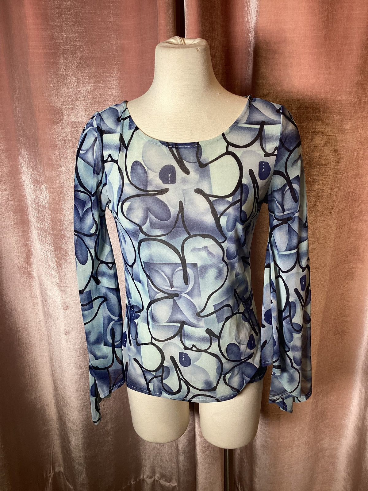 Vintage Y2K pop art floral bell sleeve top - S