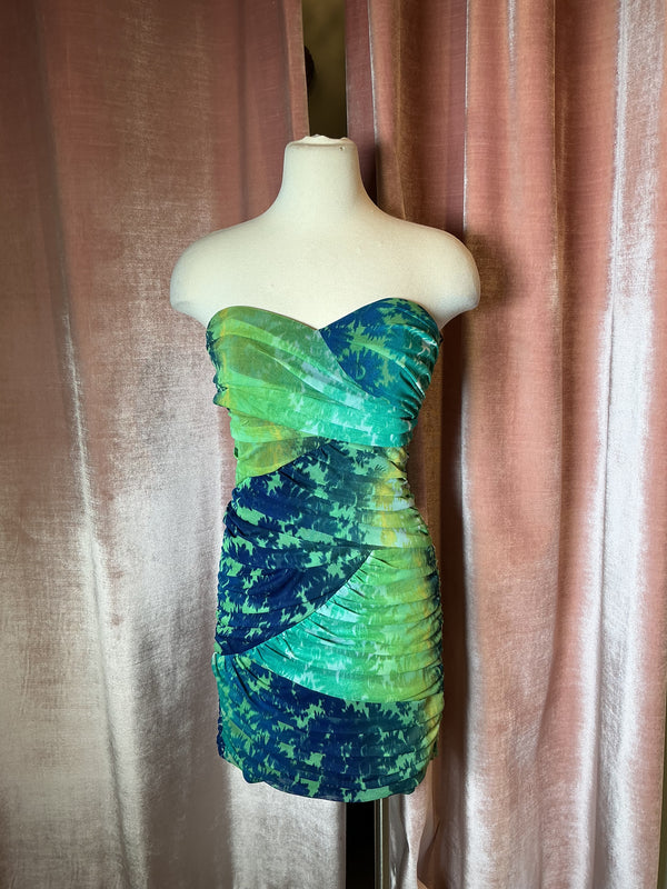 Vintage Y2K Tie-Dye Print Sweetheart Neckline Strapless mini Dress M