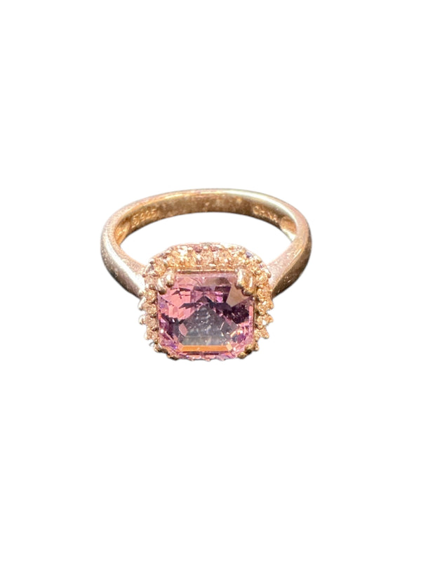 Vintage 70’s 925 silver Emerald Cut Pink Tourmaline Engagement Ring 7.5