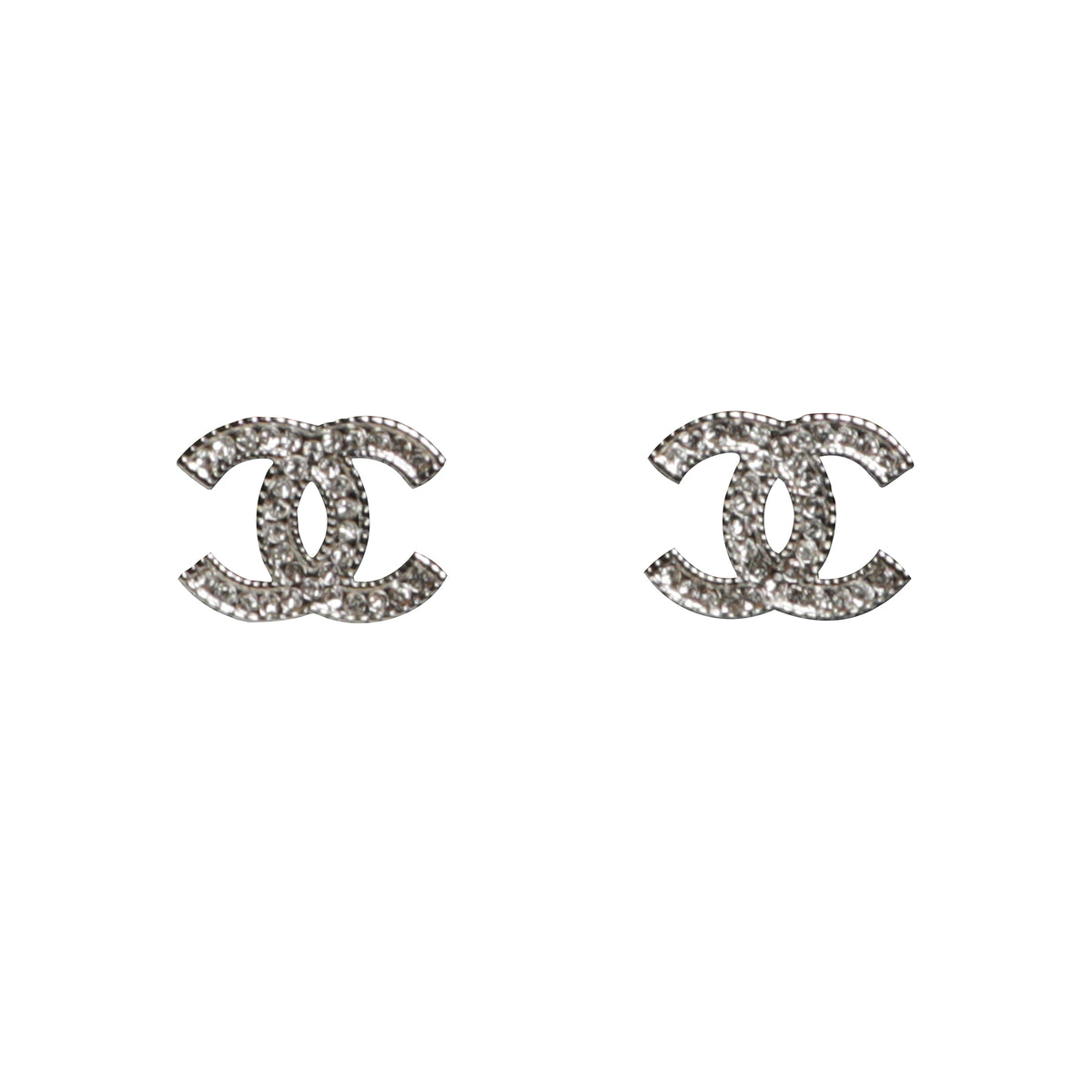 Authentic Chanel Crystal CC Logo Post Earrings - Silver