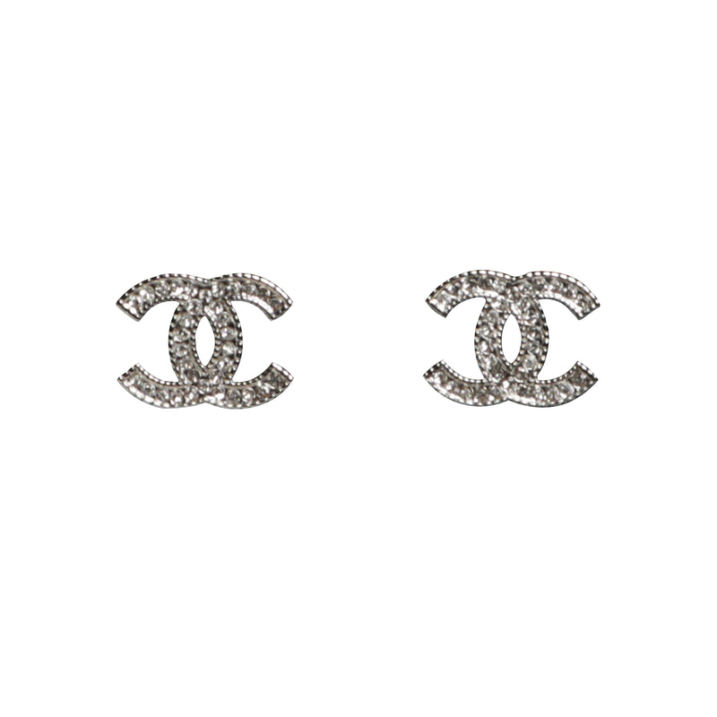 Chanel Crystal CC Logo Post Earrings - Silver
