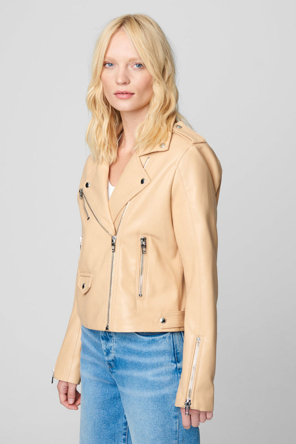 Vegan Leather Zip Up Moto Jacket - Butterscotch