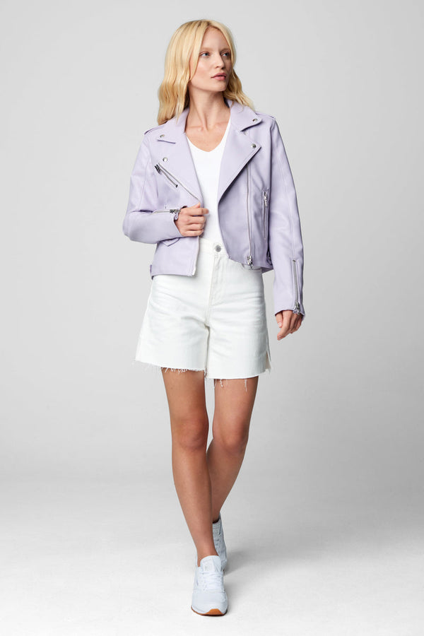 Vegan Leather Zip Up Moto Jacket - Lilac Dust