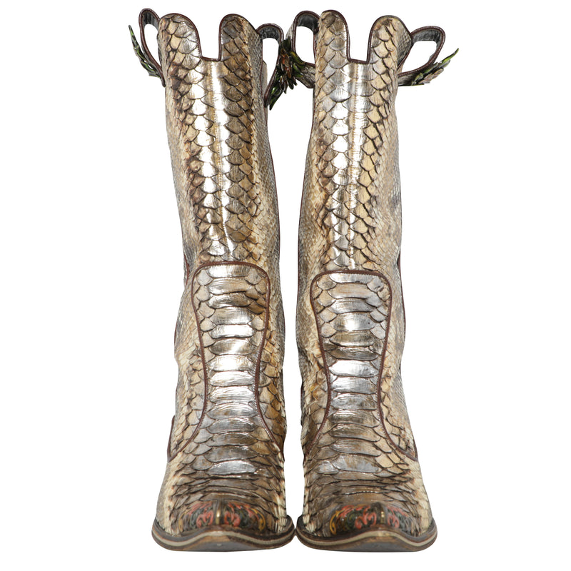 Y2K Roberto Cavalli Python Snakeskin Leather Cowboy Western Boots