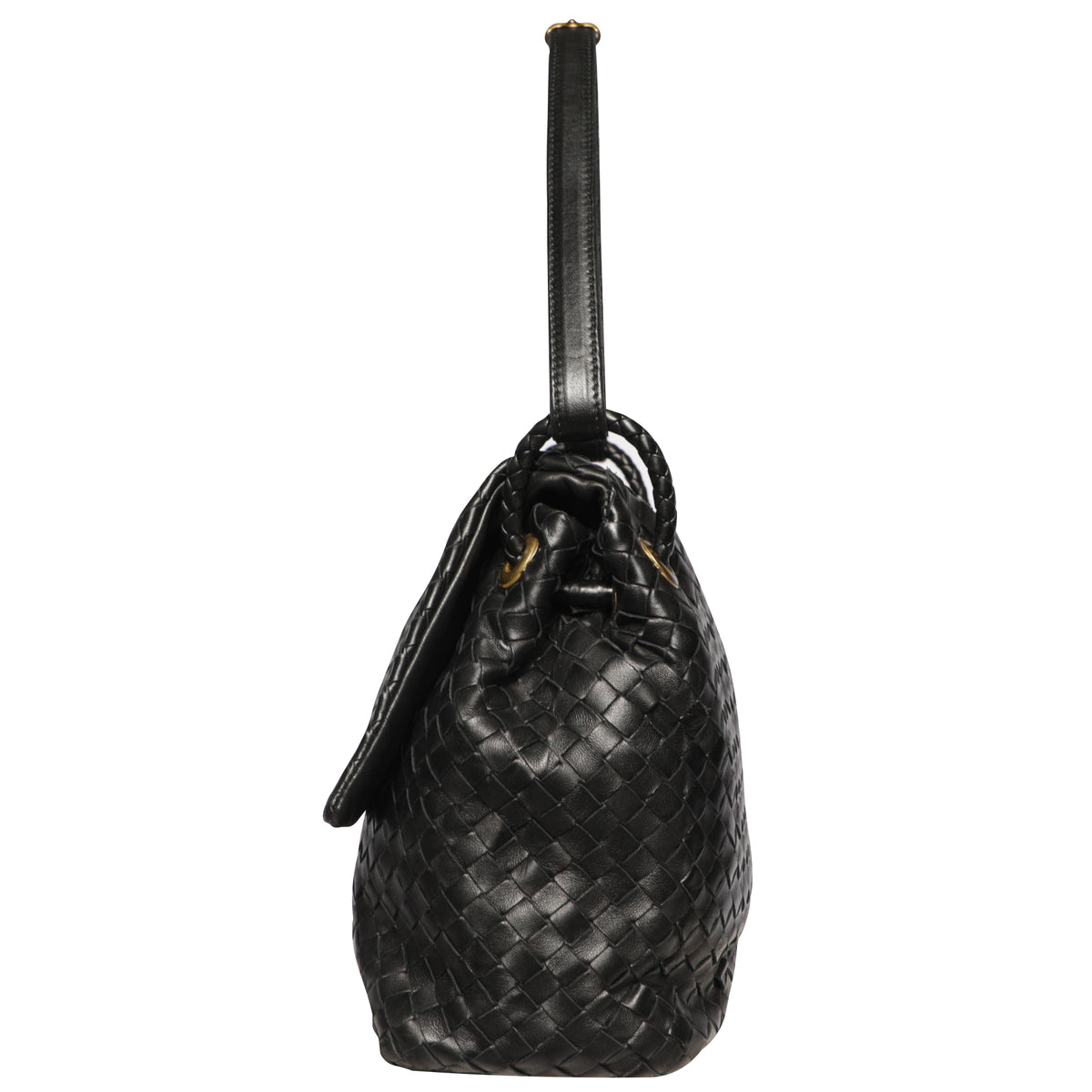 Bottega Veneta Woven Leather Intrecciato Shoulder Bag - Black
