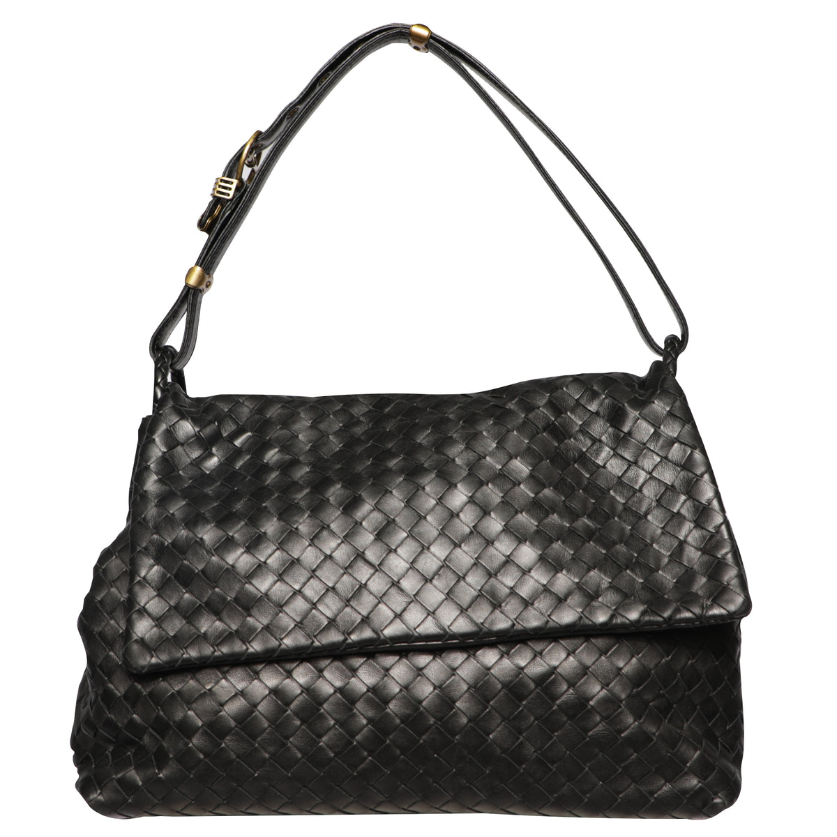 Bottega Veneta Woven Leather Intrecciato Shoulder Bag - Black