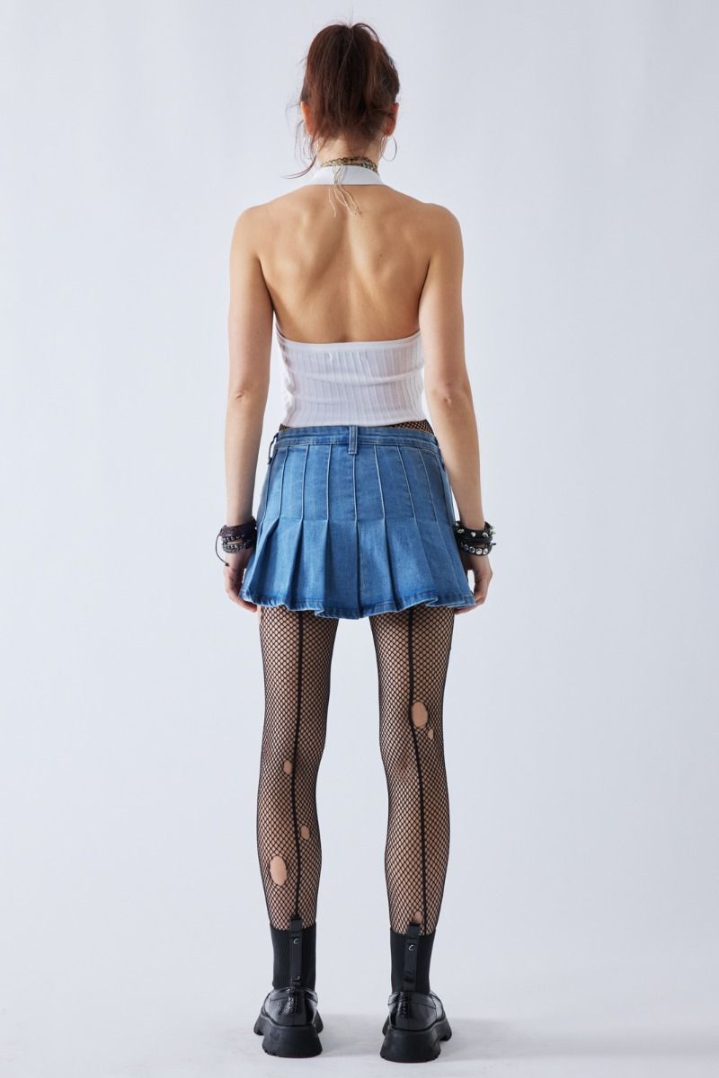 Britney Low Rise Denim Pleated Mini Skirt