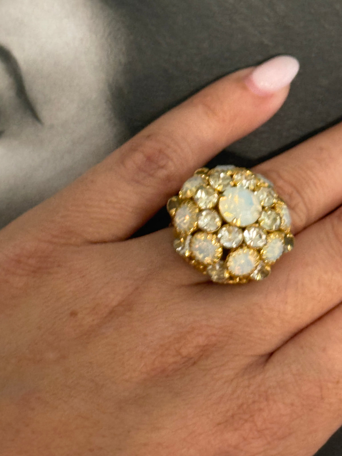 Vintage 1960s CZ Dome Ring with Stretch Crochet Band