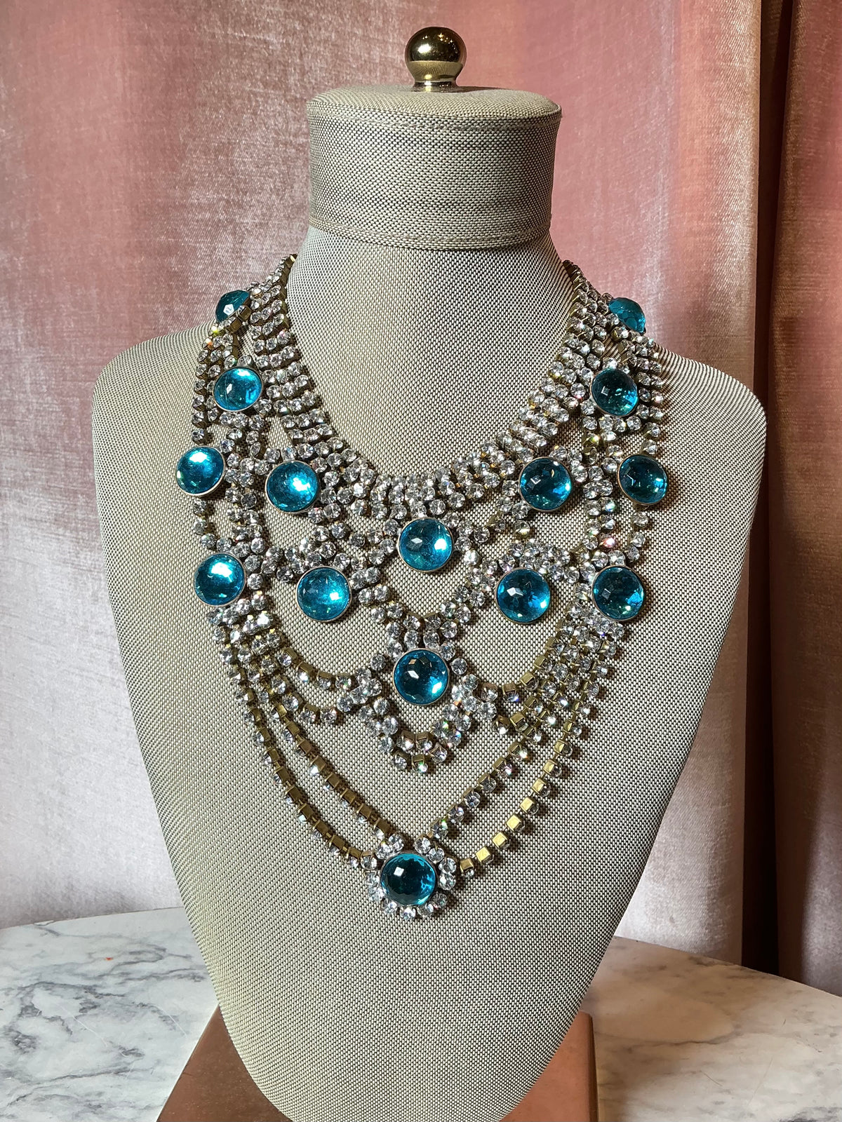 Vintage 1960s Czech rhinestone bib statement royal jewels necklace
