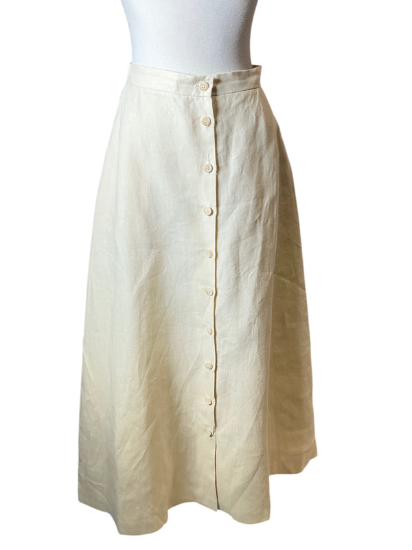 Vintage 90s Ralph Lauren made in USA linen hi waist button up midi summer skirt S