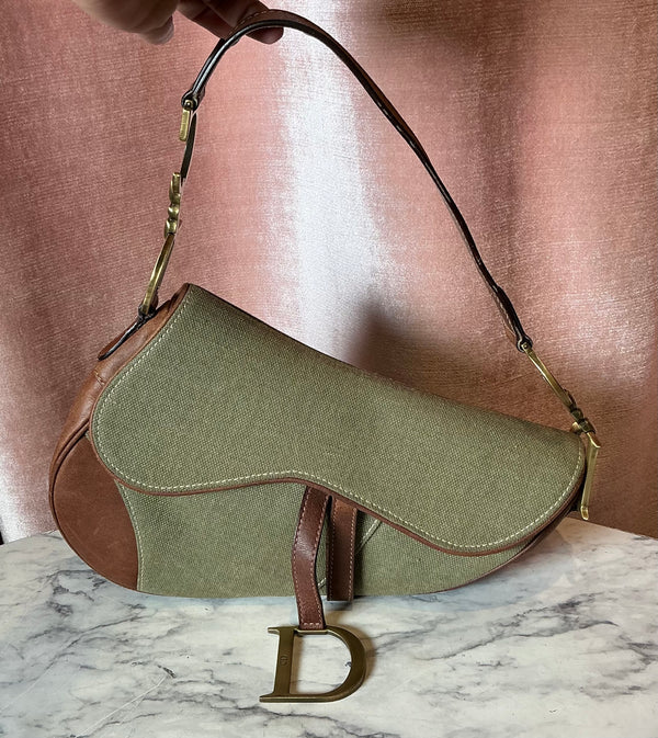 Vintage 2000s Christian Dior Canvas leather saddle shoulder bag