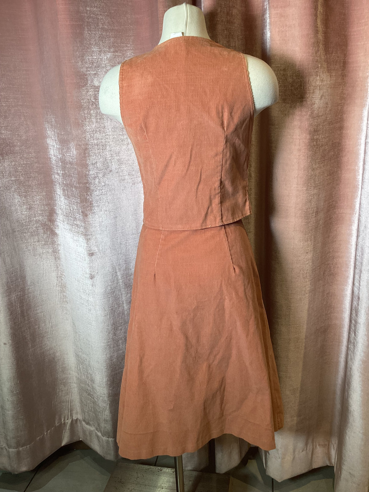 Vintage 1970’s corduroy union label two piece vest and midi skirt set - S