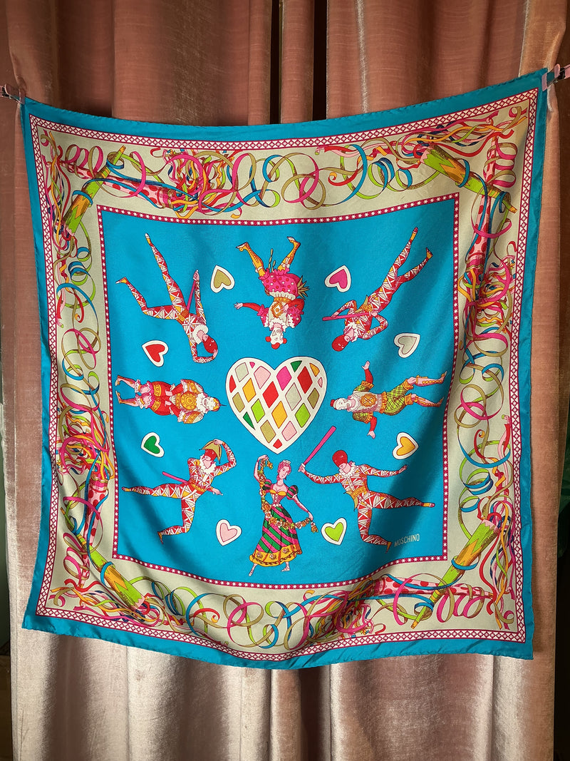 Vintage Y2K  Moschino Heart Carnival Jester Pop Art Foulard silk scarf