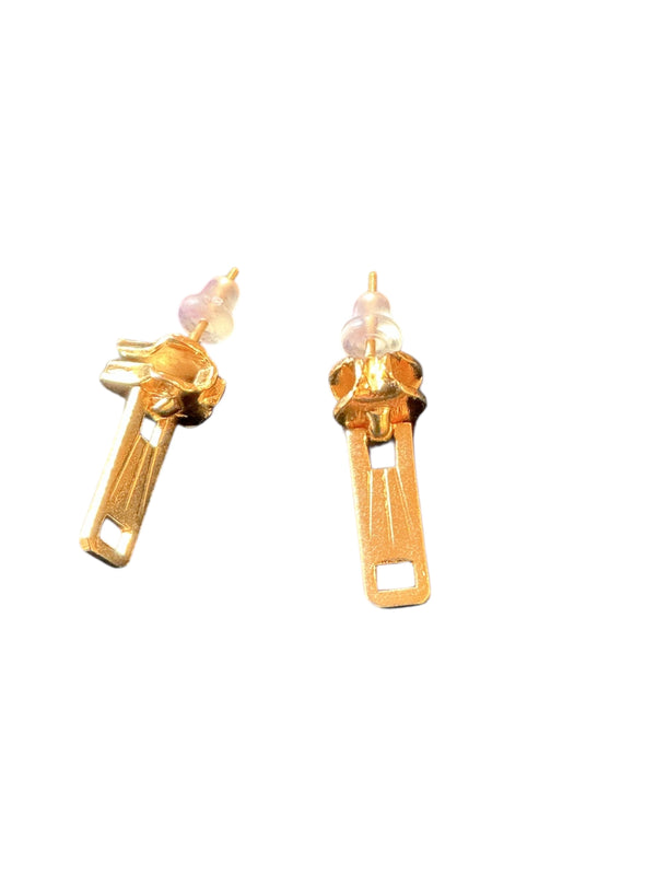 Vintage 1970 zipper gold plated post earrings