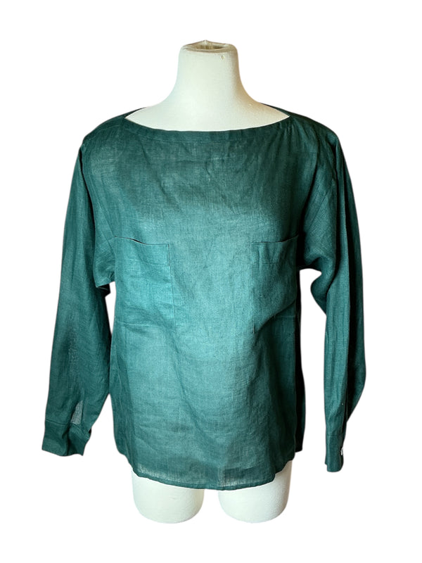 Vintage Calvin Klein Linen Forest Green Relaxed Fit Top S