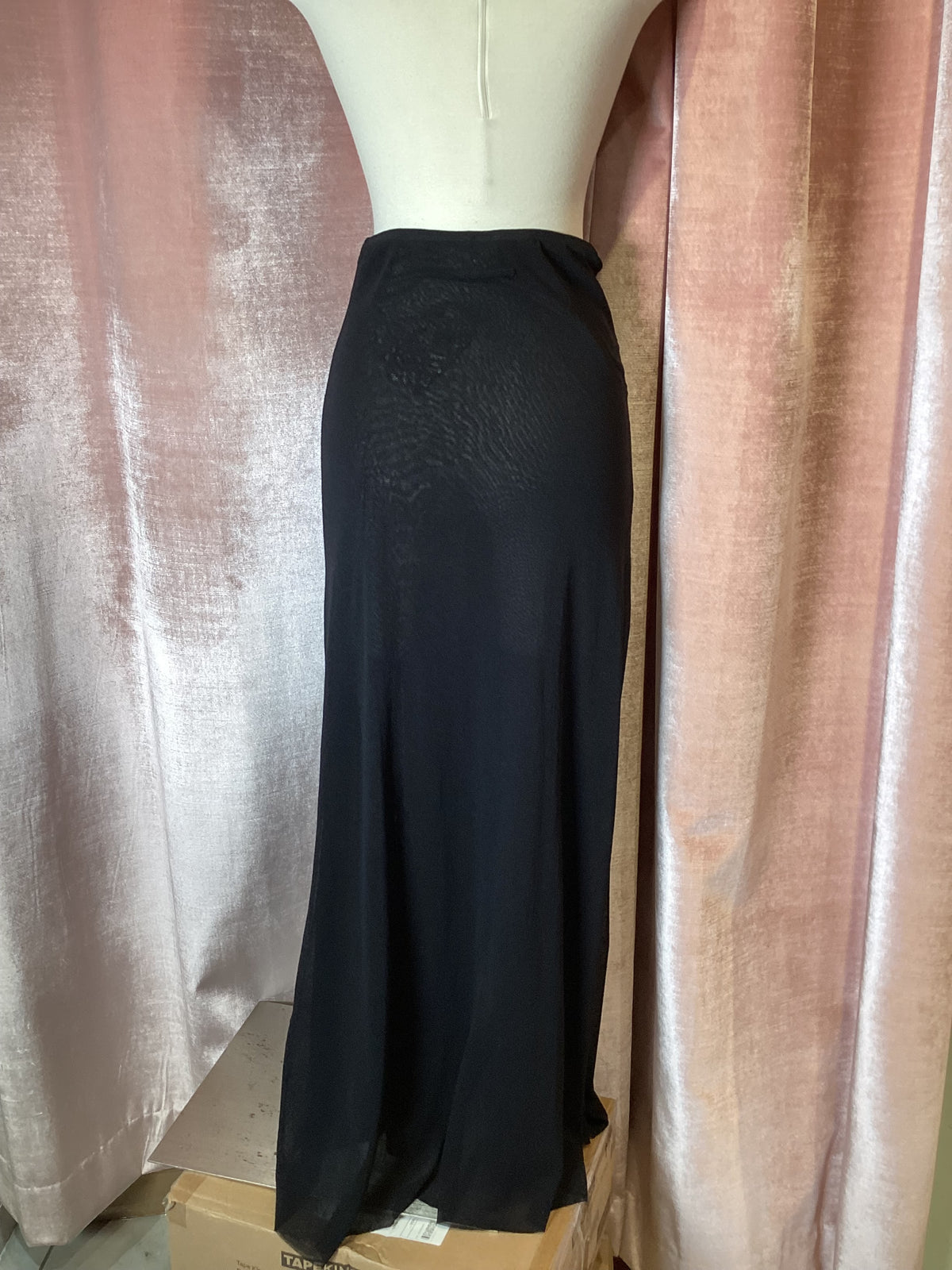 Y2K Jean Paul Gaultier Soliel Solid Black Double Mesh Maxi Skirt Large