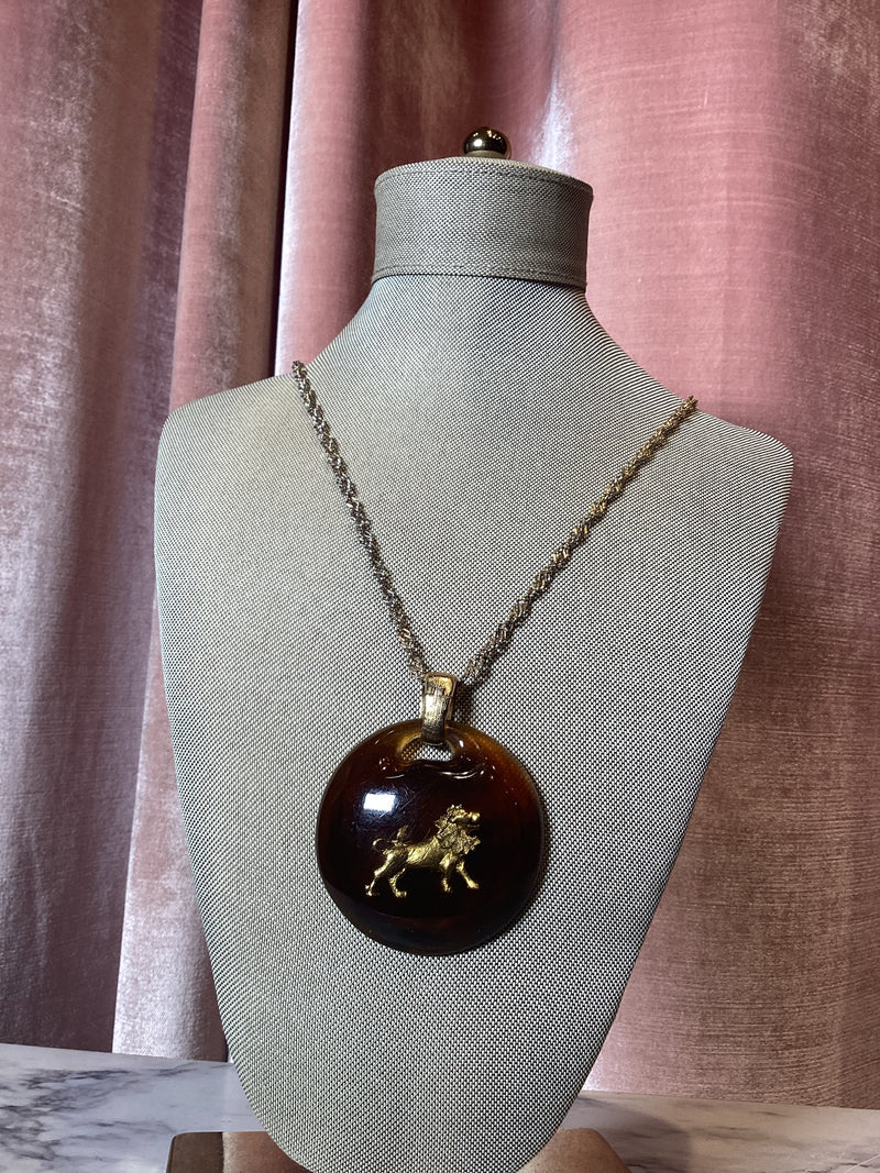 Vintage 1970s resin Leo zodiac oversized pendant