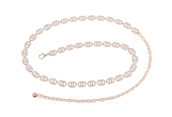 CC Logo CZ Rhinestone Chain Belt - Gold