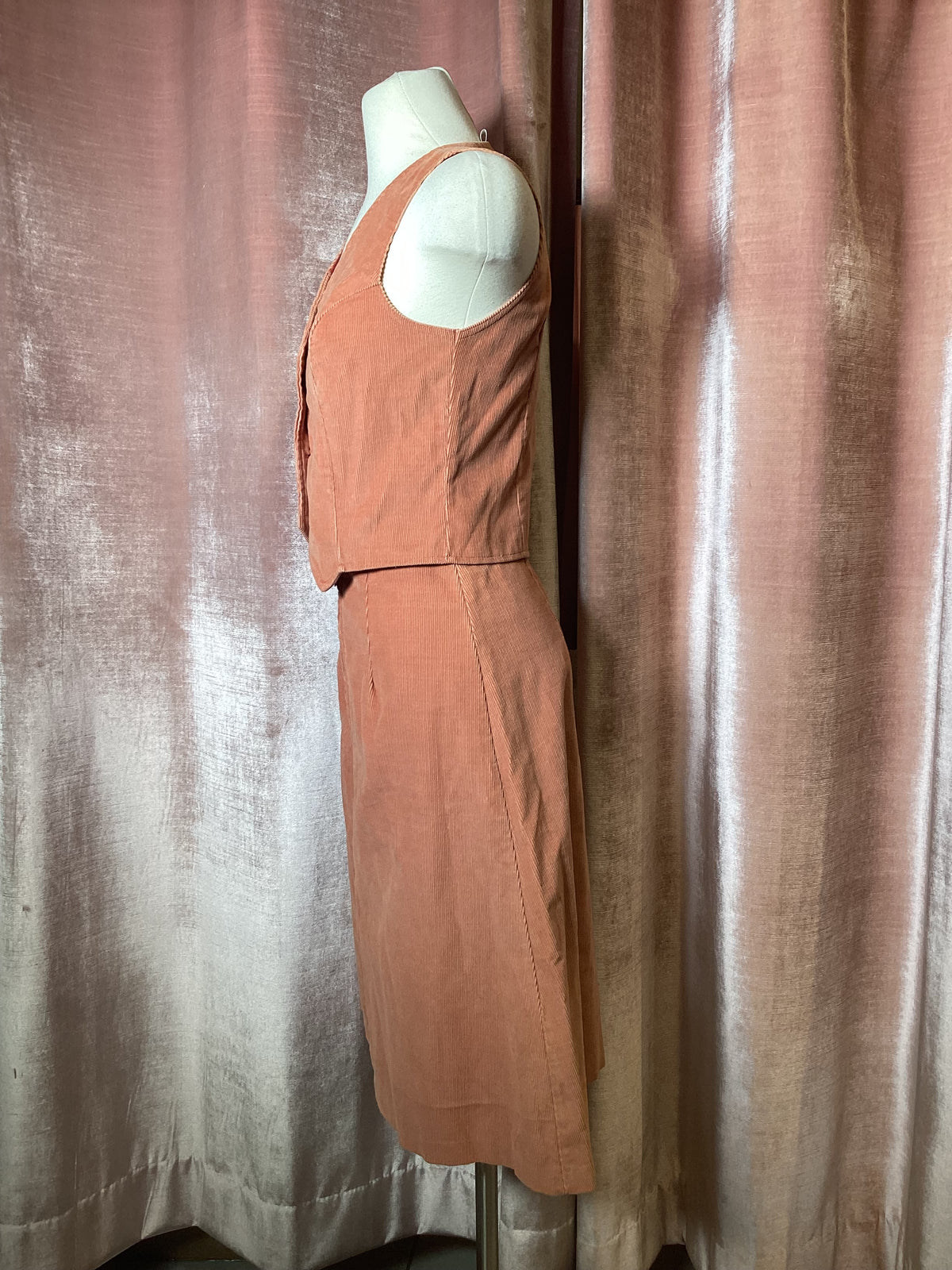 Vintage 1970’s corduroy union label two piece vest and midi skirt set - S