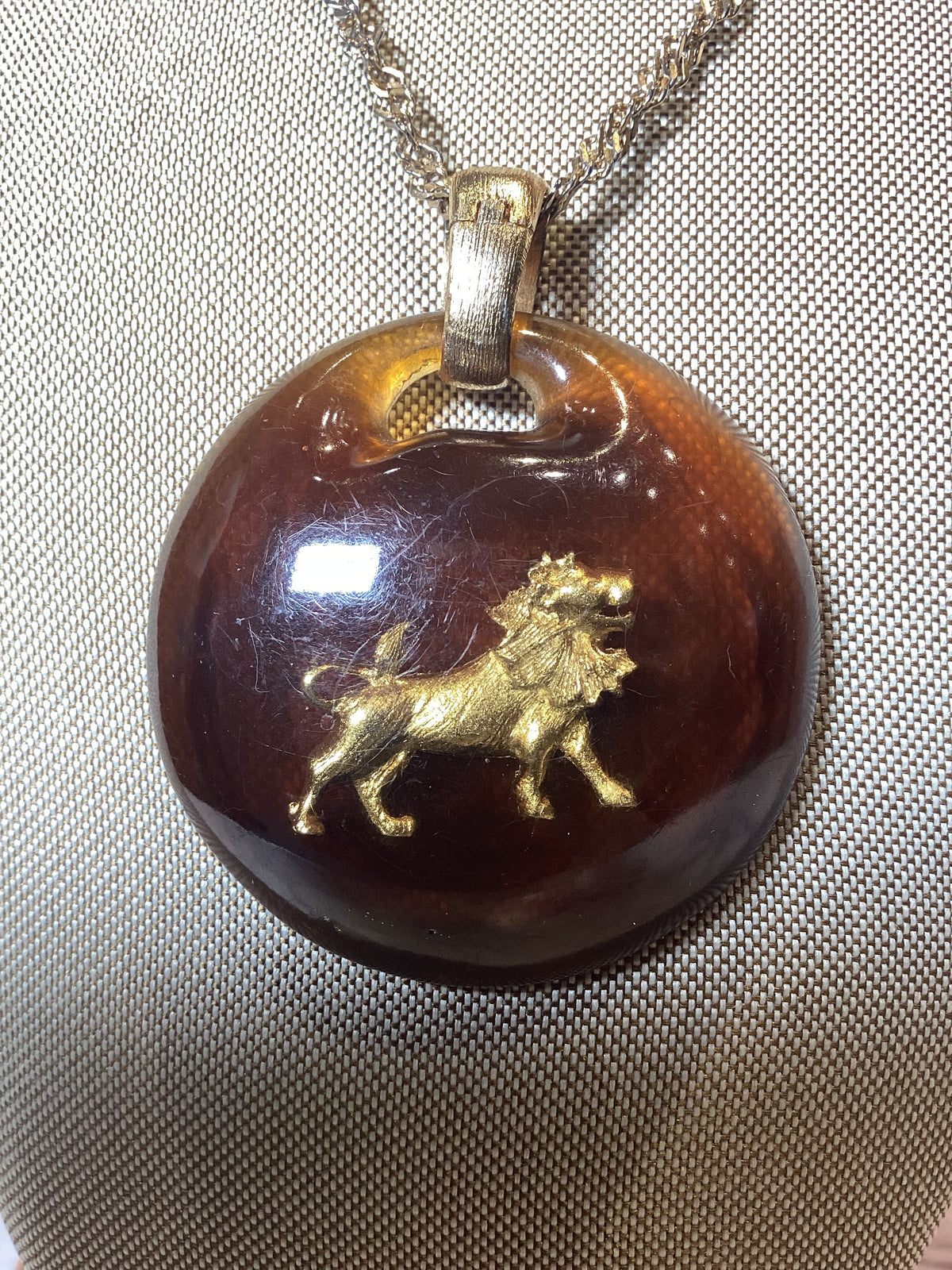 Vintage 1970s resin Leo zodiac oversized pendant