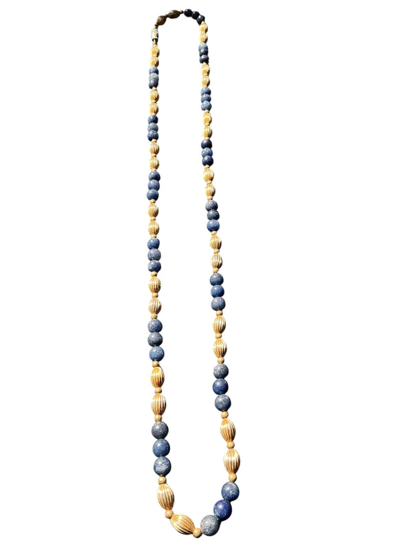 Vintage 70s Joan Rivers Blue & Gold Beaded Necklace