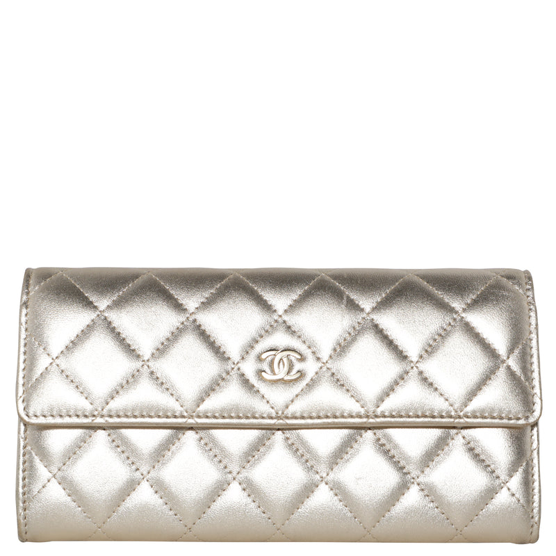 Chanel Metallic Leather Bi-Fold Quilted Wallet