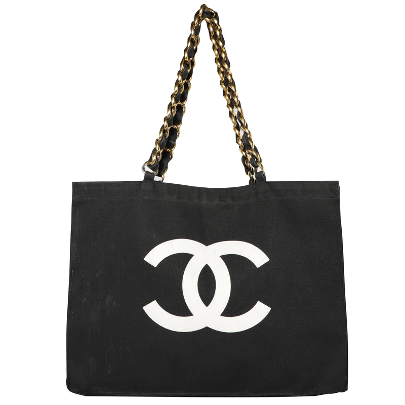 Vintage 1990s Chanel Canvas Oversized Shopping Tote Bag