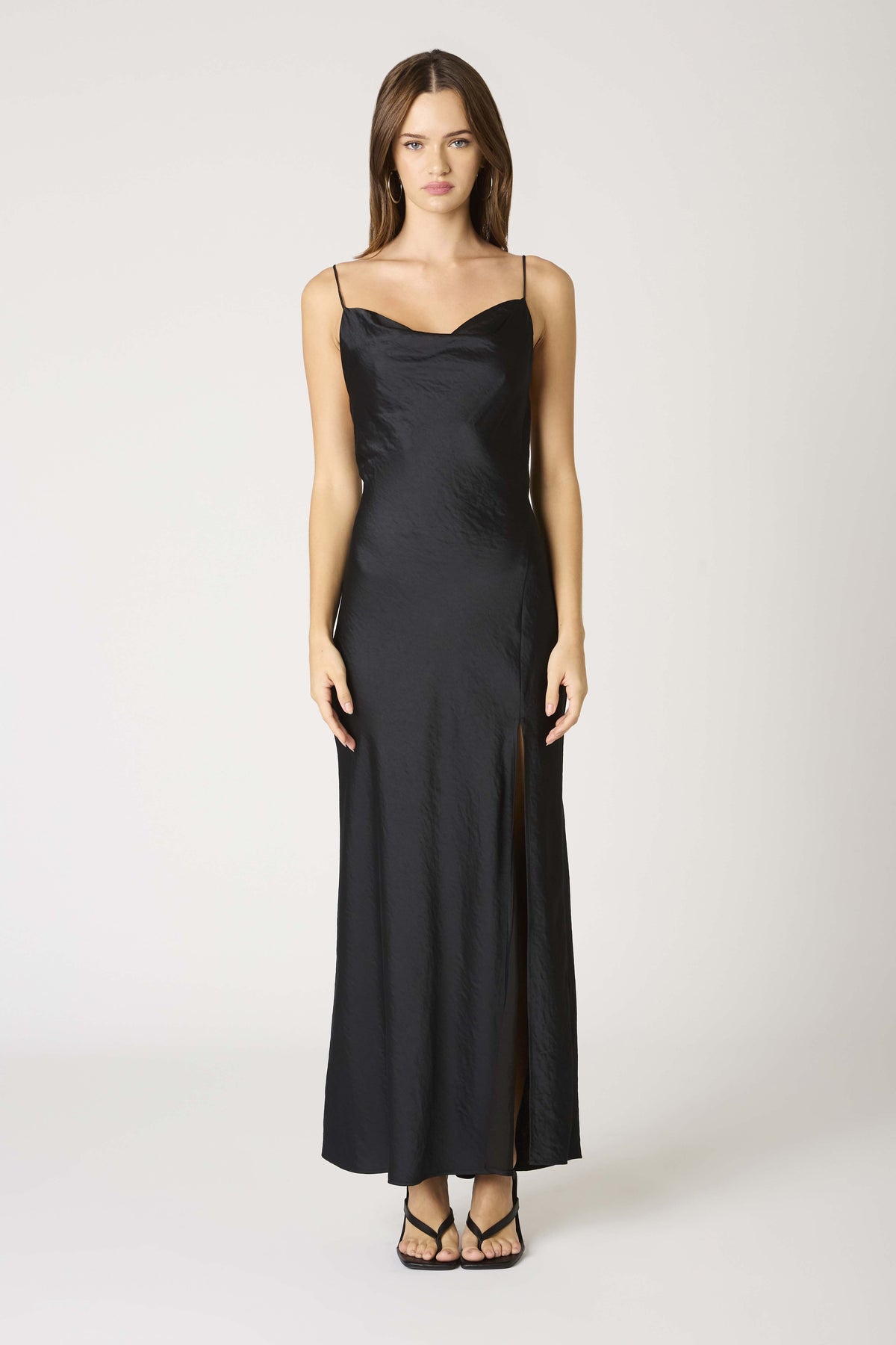 Elodie Cowl Satin Slip Maxi Dress Formal Gown - Black