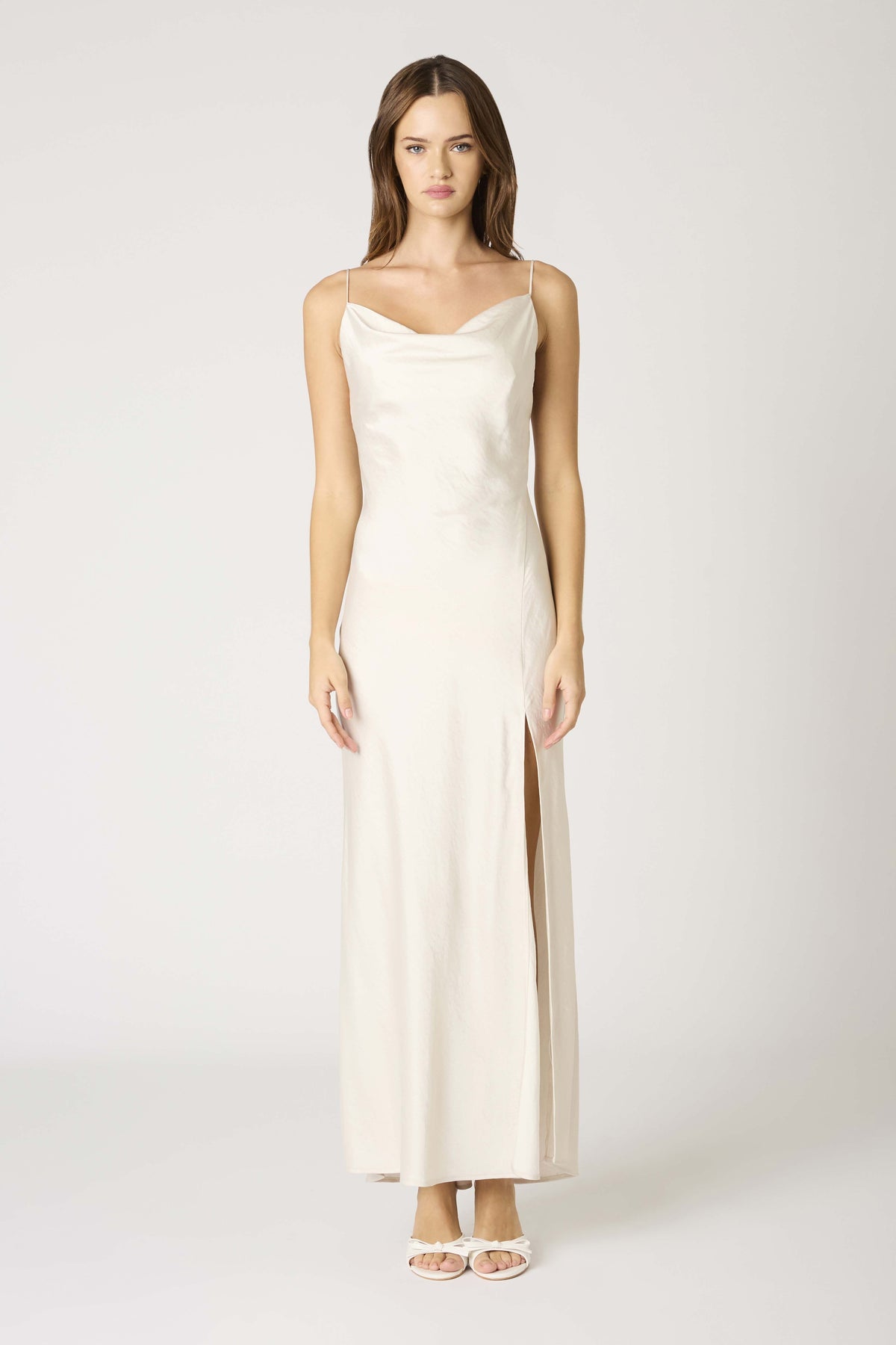 Elodie Cowl Satin Slip Maxi Dress Formal Gown - Pearl