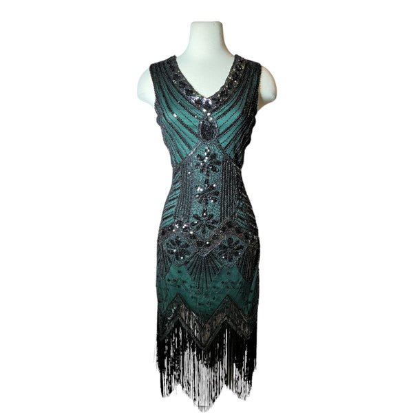 Vintage Y2K Art Deco Beaded Flapper Fringe Beaded Party Dress