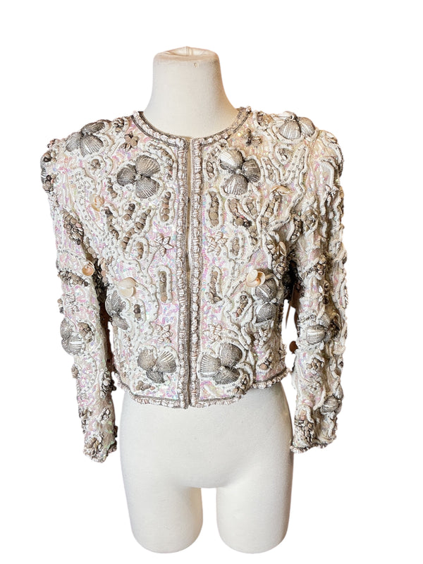 Vintage 80’s  Brad St. Martin Haute Couture Crystal Beaded Bolero Sequin Embellished Cropped Jacket