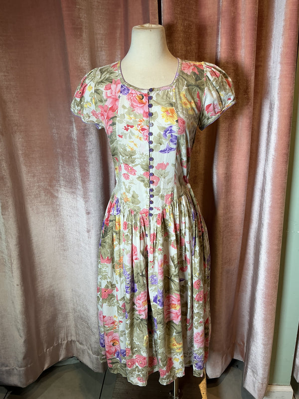 Vintage 90s Northern Traditions Cotton Floral Cottagecore Summer midi dress M