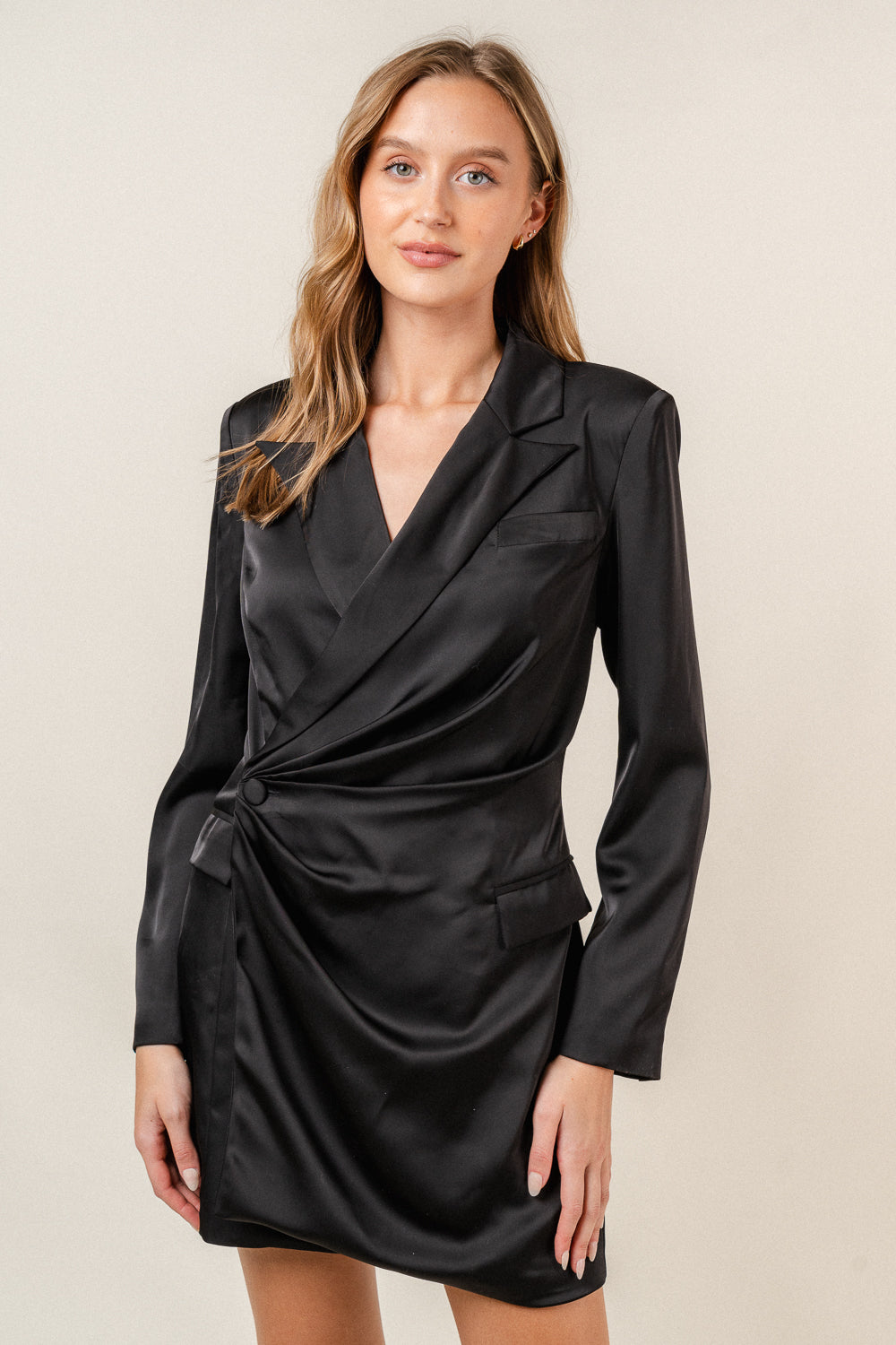 Jihae Surplice Wrap Style Blazer Mini Dress - Black