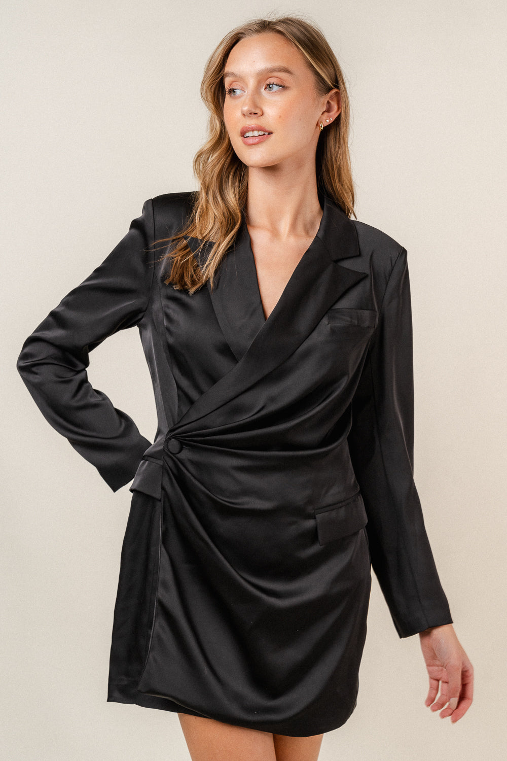 Jihae Surplice Wrap Style Blazer Mini Dress - Black