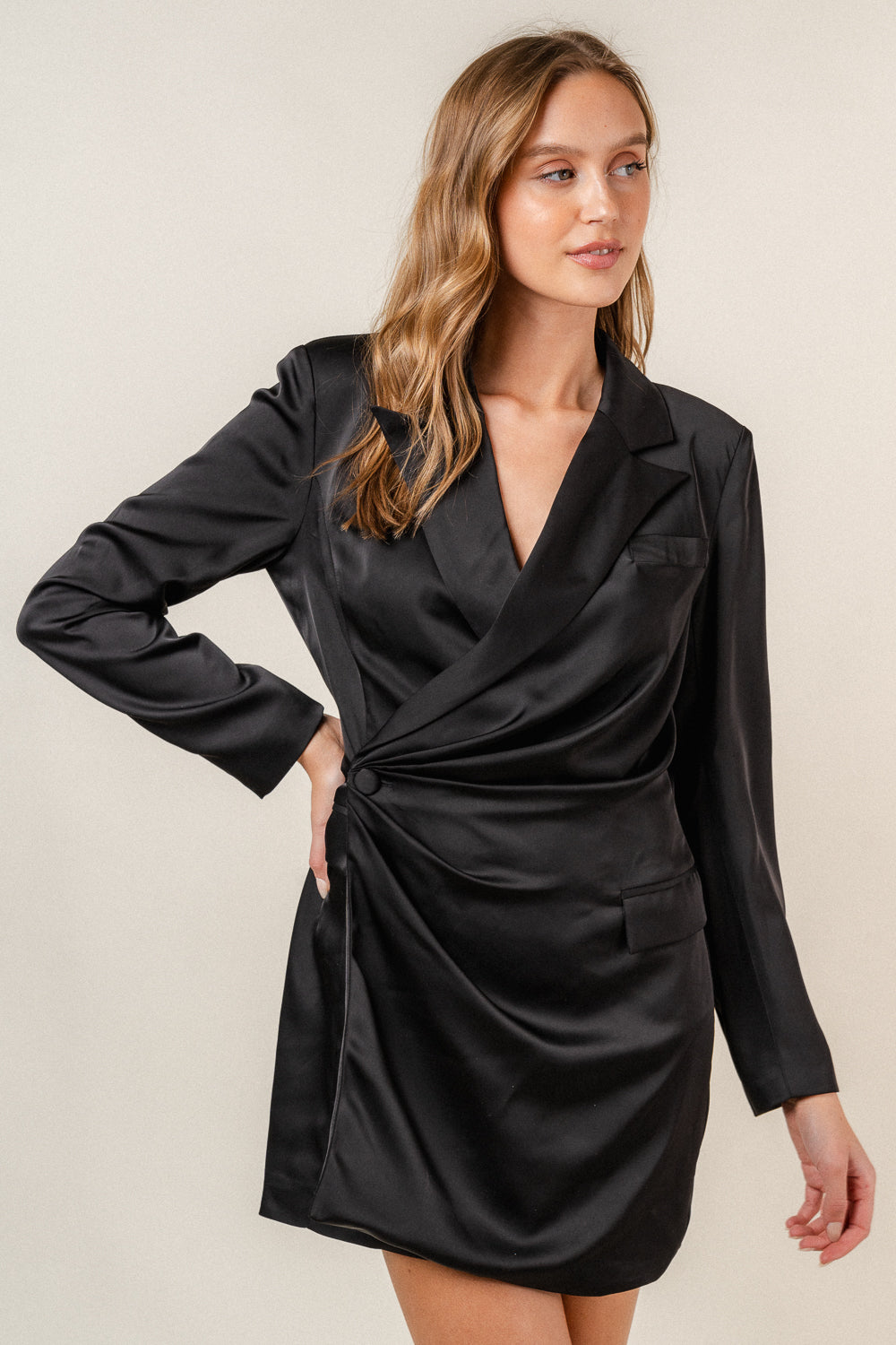 Jihae Surplice Wrap Style Blazer Mini Dress - Black