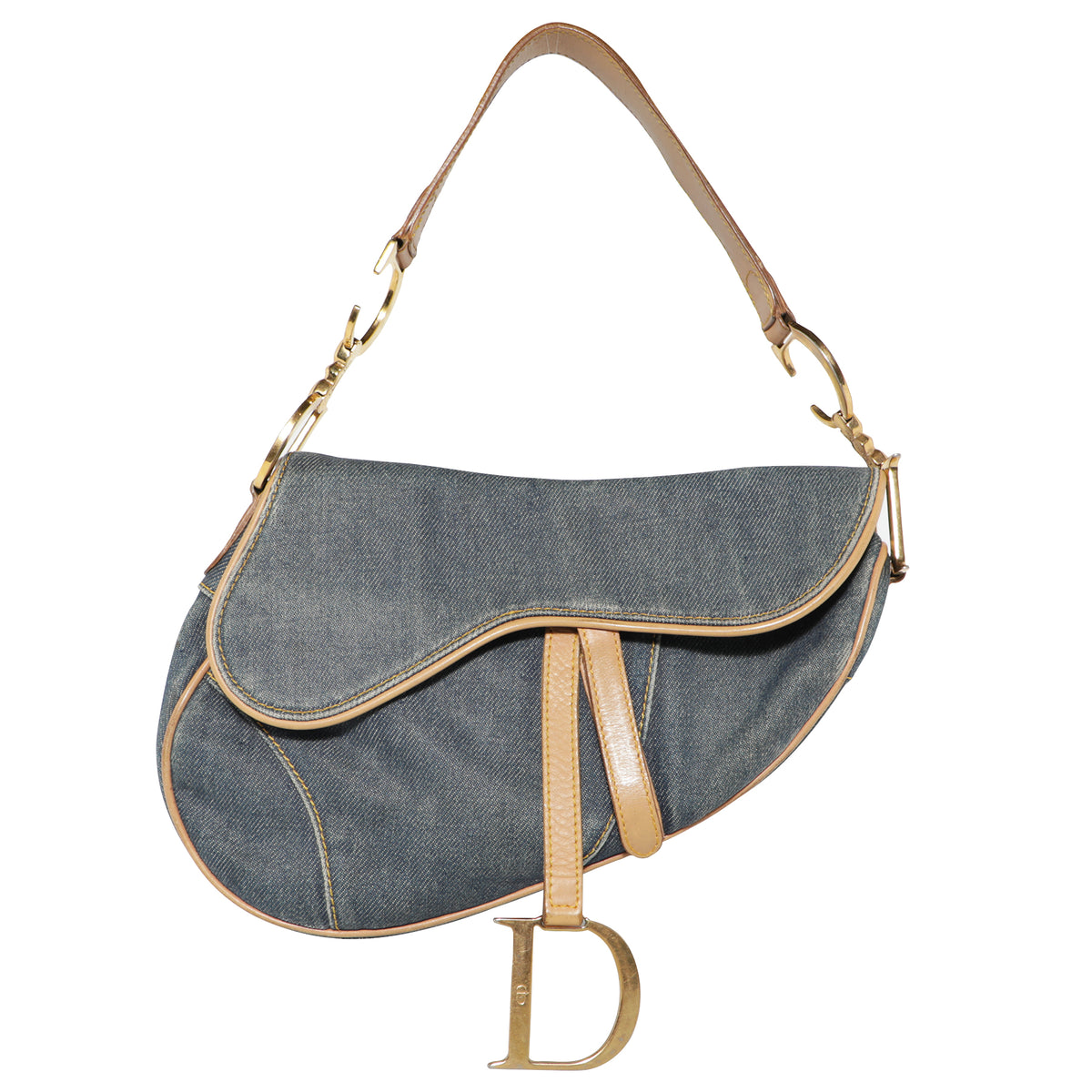 Vinatge Christian Dior Saddle Shoulder Denim Leather Bag