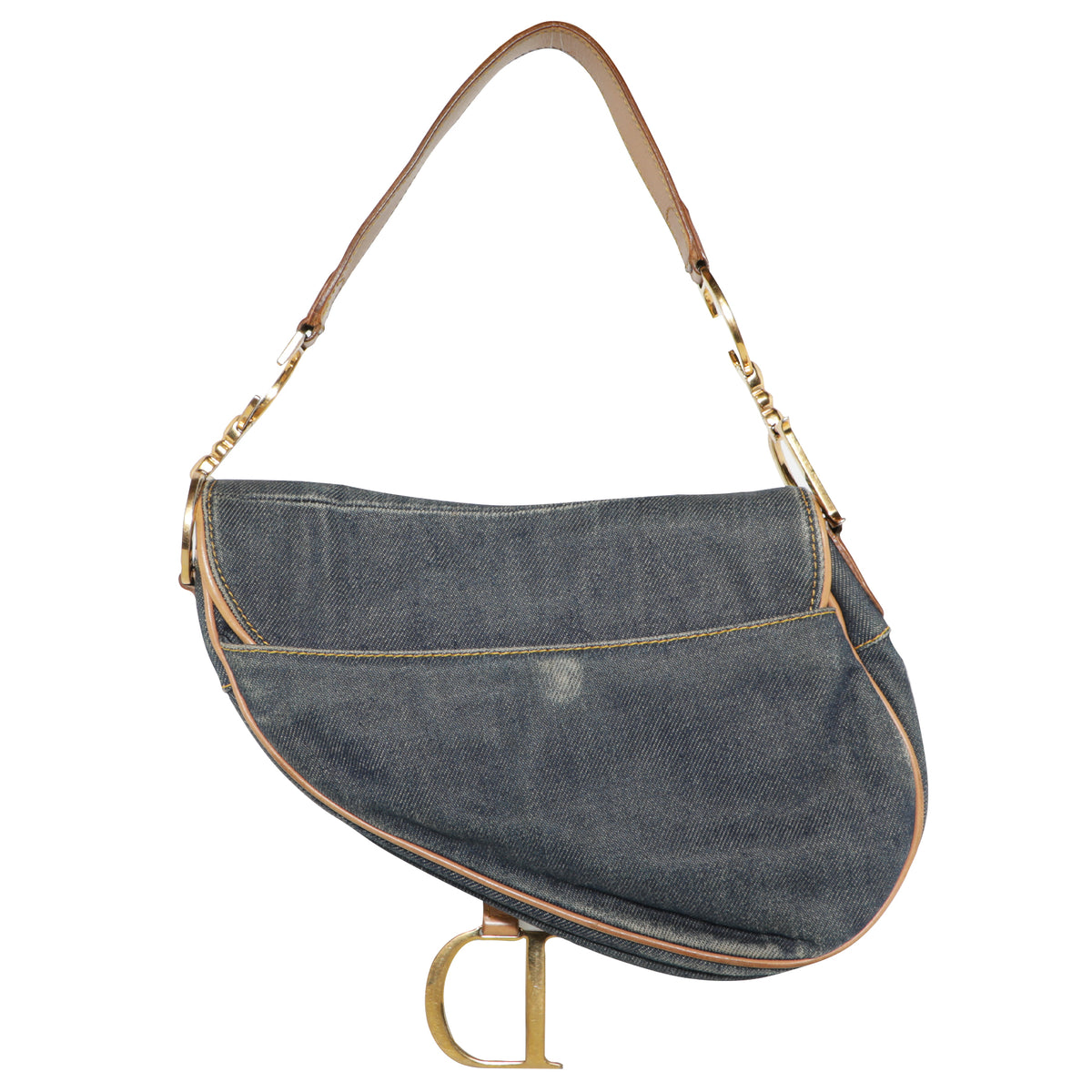 Vinatge Christian Dior Saddle Shoulder Denim Leather Bag