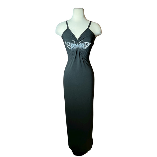 Vintage DNY Velvet Butterfly Stretch Bodycon Maxi Dress