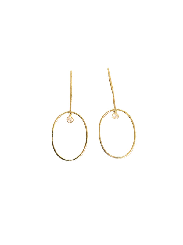 925 Sterling Silver Drop Line Oval Dangling Solo CZ Post Drop Earrings