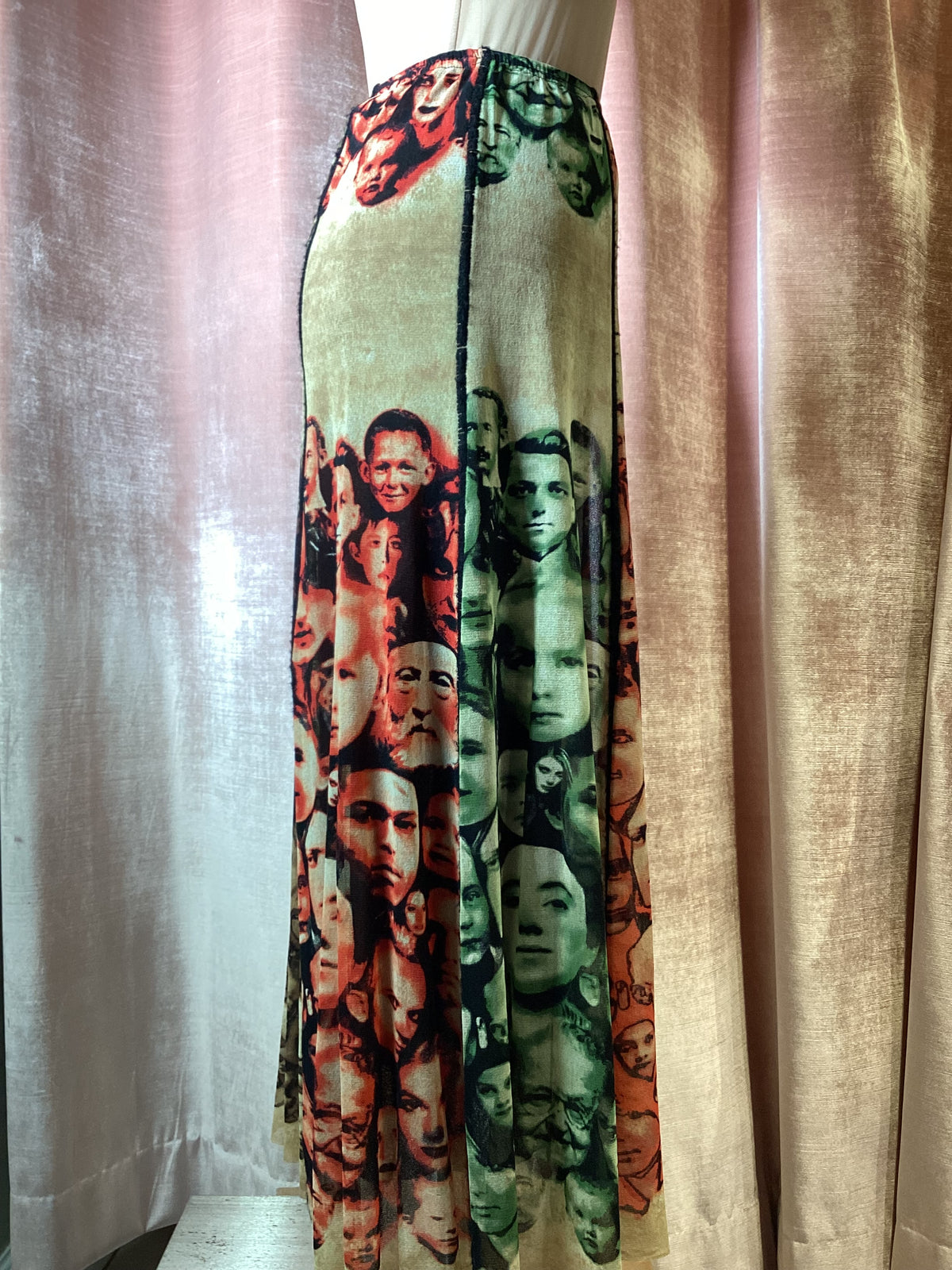 Y2K Jean Paul Gaultier Maille Faces Photo Print Maxi Skirt Large