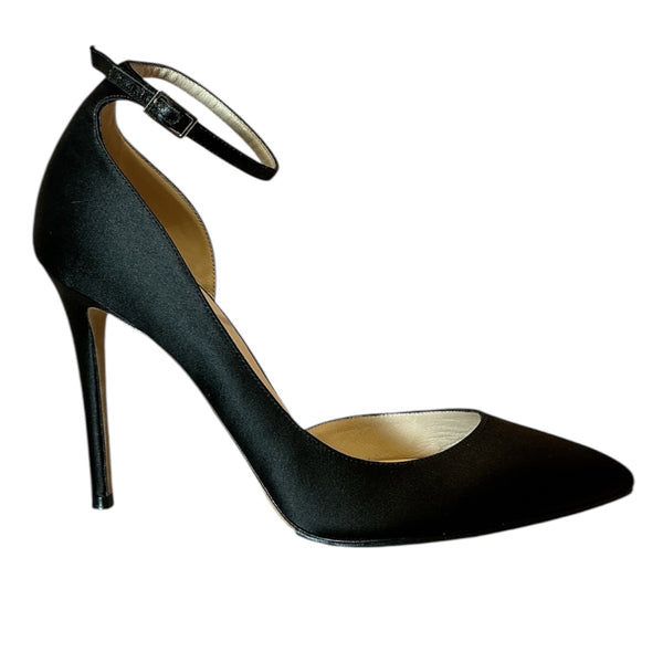 Satin Lucy D'Orsay Ankle Strap Point Toe Heels 39 8.5