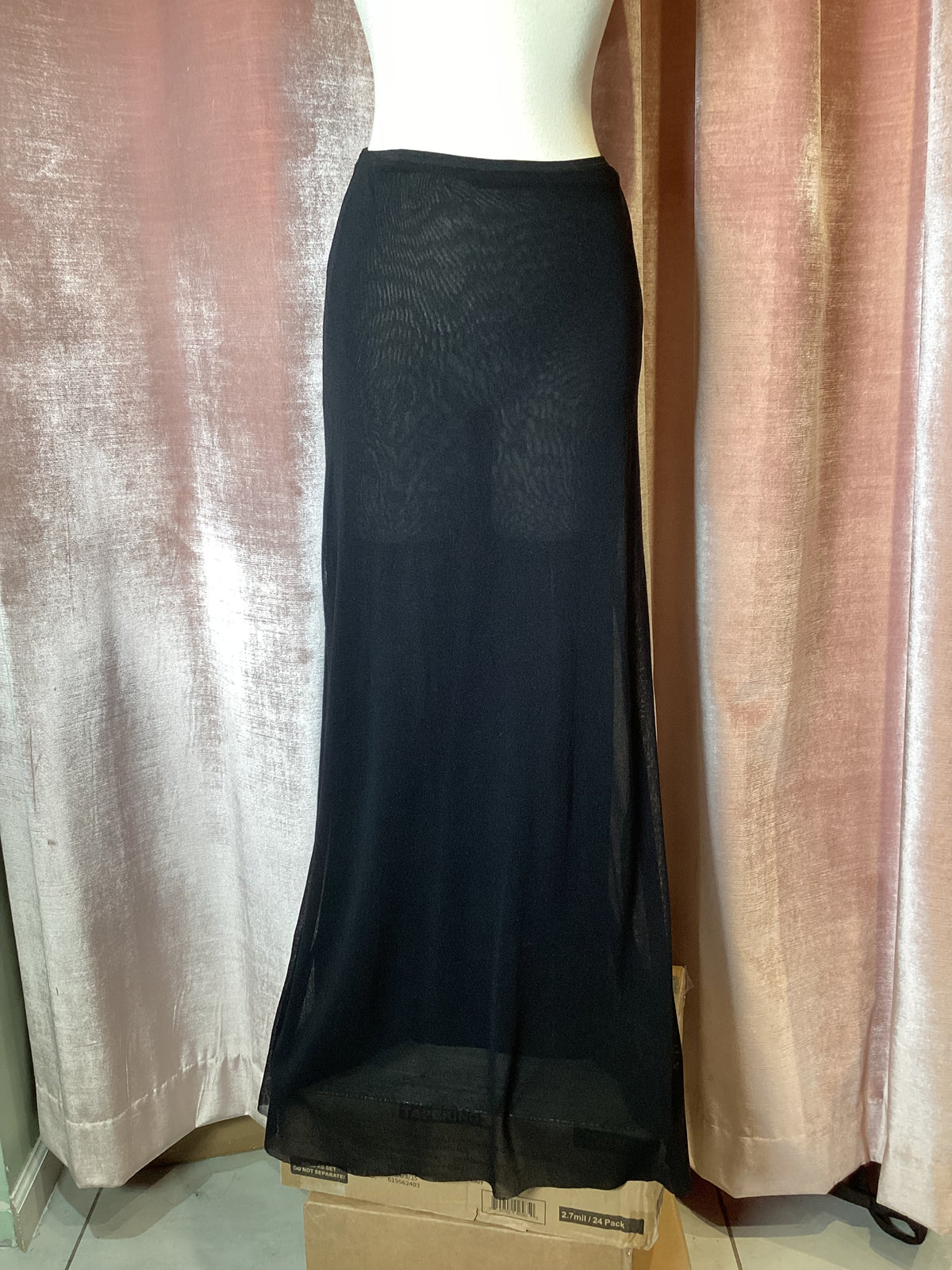 Y2K Jean Paul Gaultier Soliel Solid Black Double Mesh Maxi Skirt Large